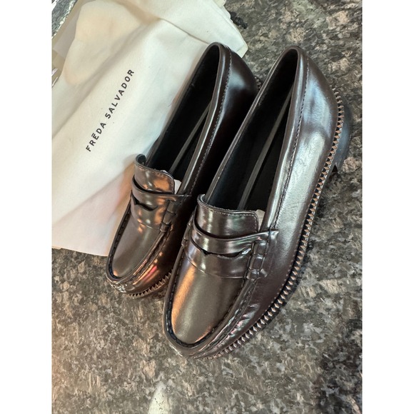 Freda Salvador Elba Modern Penny Loafer Espresso Spazzolato Brown Leather 7.5 - Picture 2 of 9